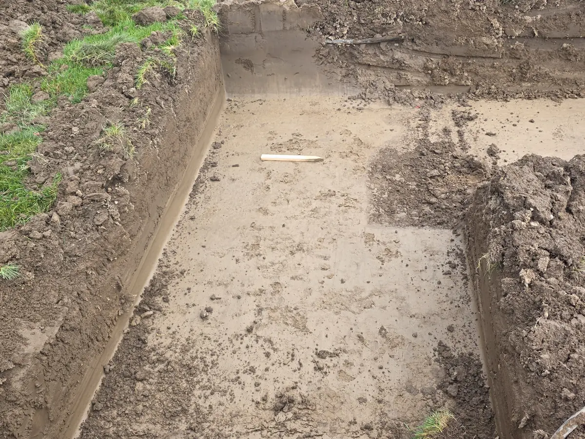 Footing excavation in progress at the Eagle custom home addition, week of August 31, 2026.