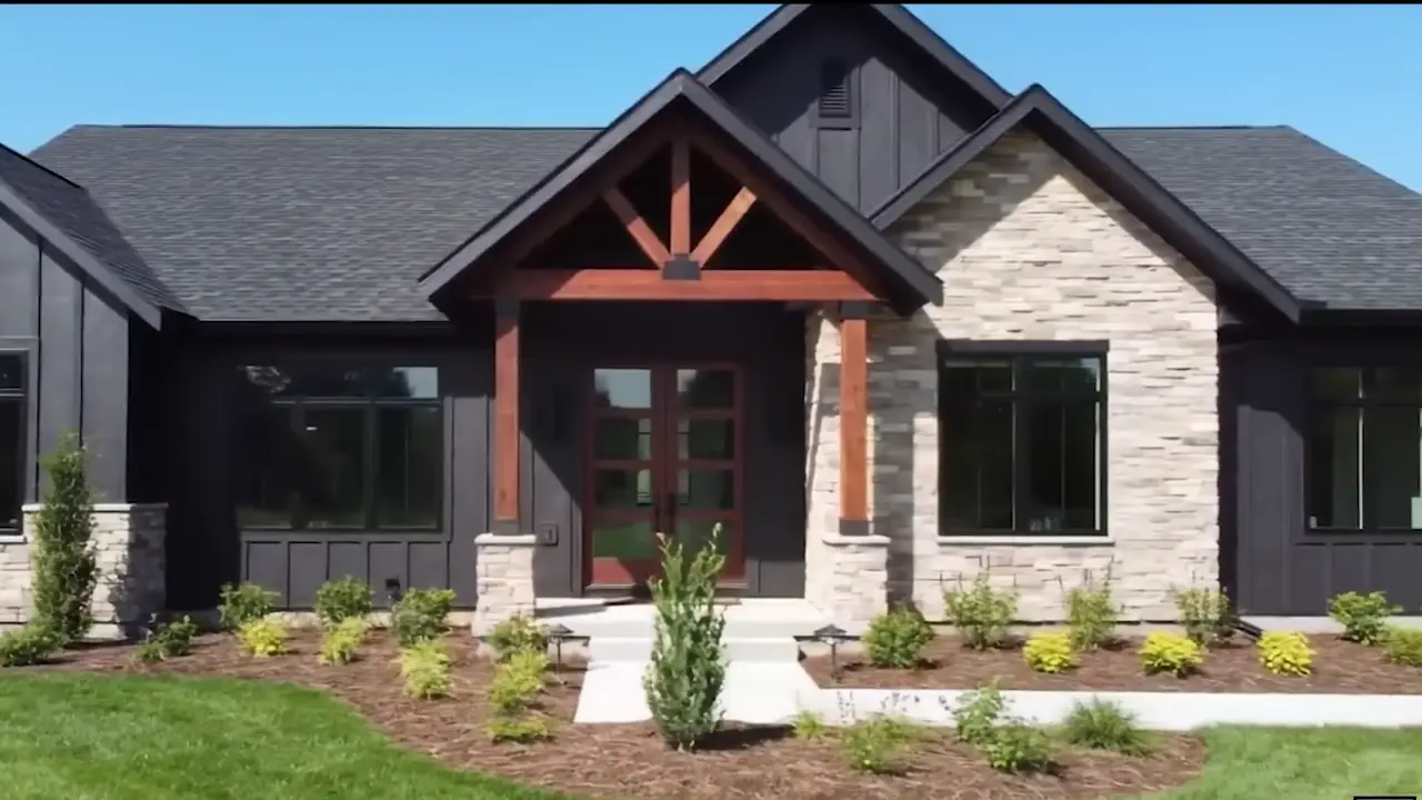 Custom home exterior at dusk