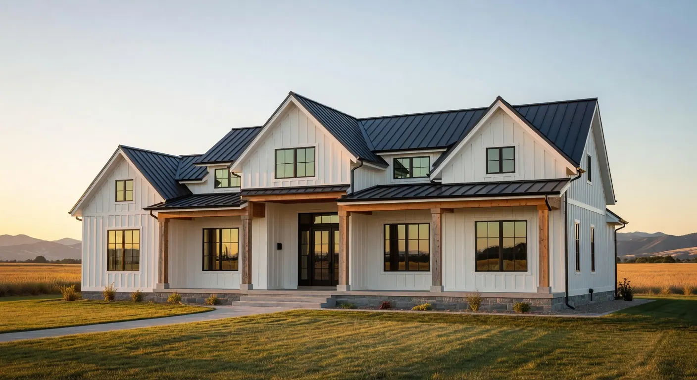 Farmhouse-style custom home exterior detail