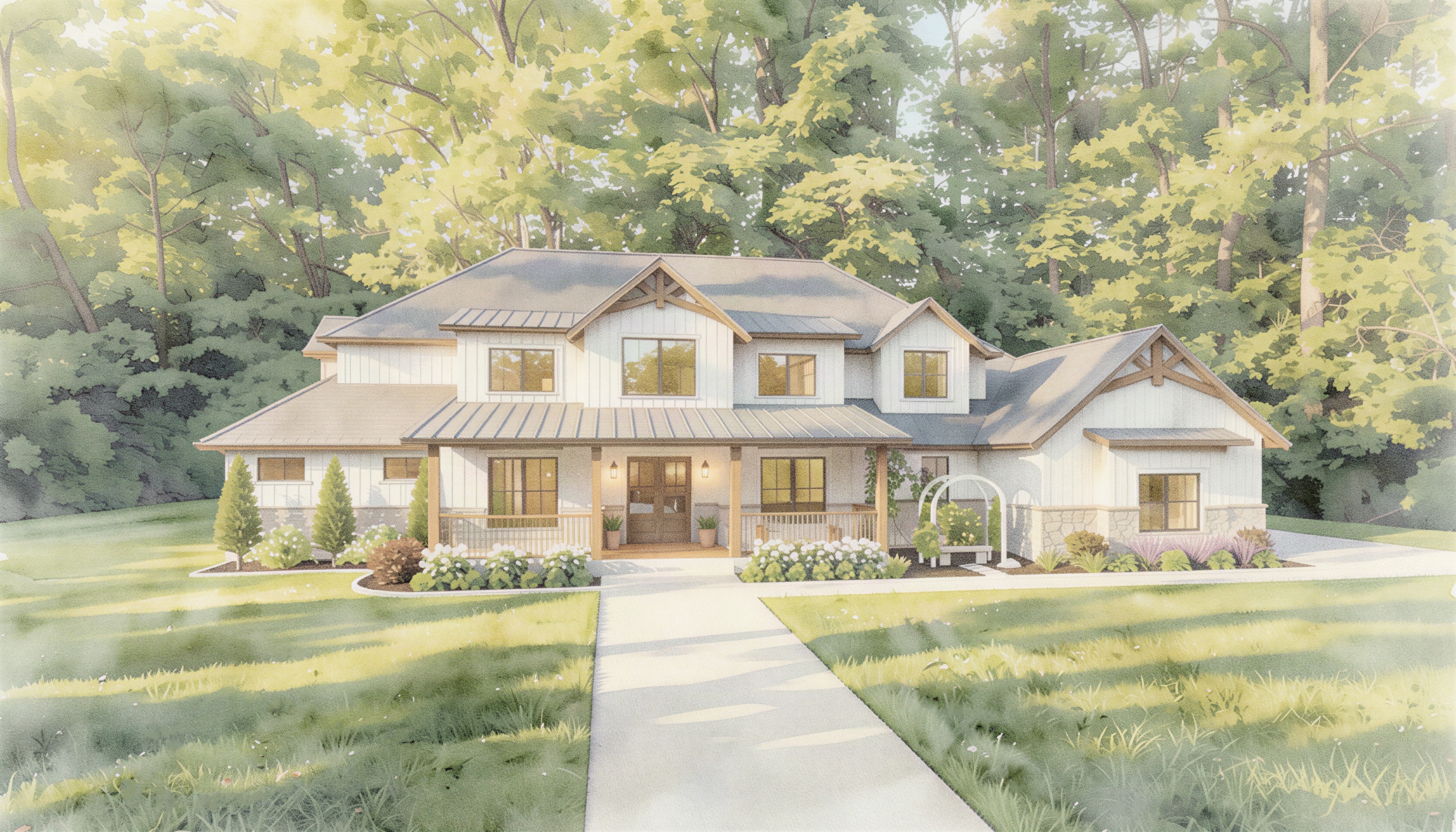 The Cottonwood modern farmhouse exterior rendering