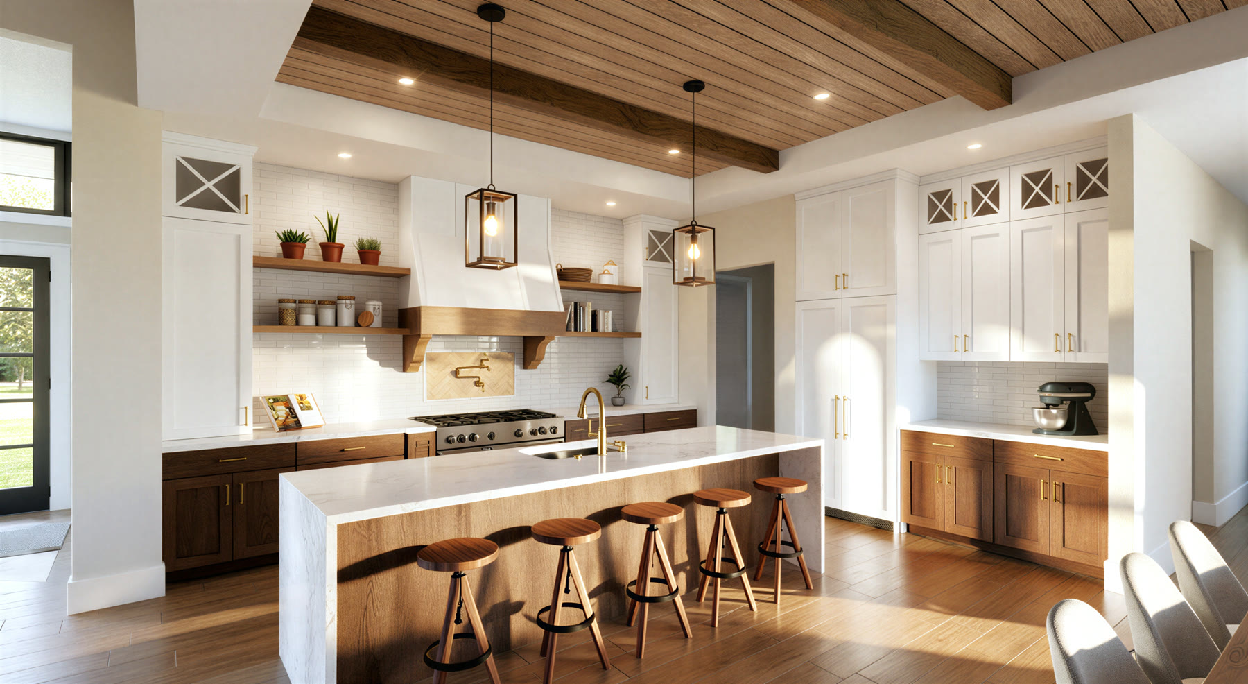 The Foothills kitchen island and cabinet wall