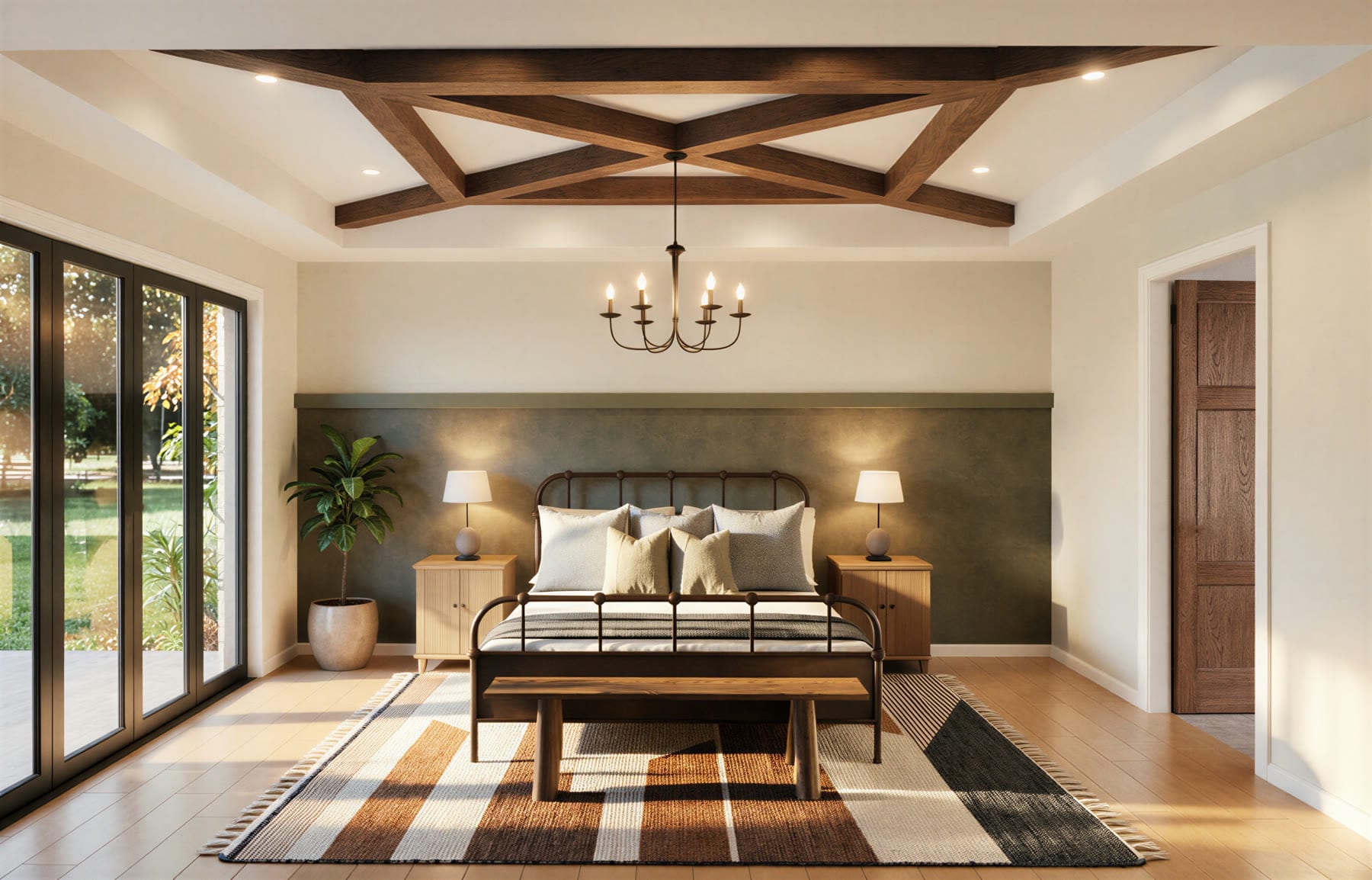 The Foothills primary bedroom with tray ceiling detail