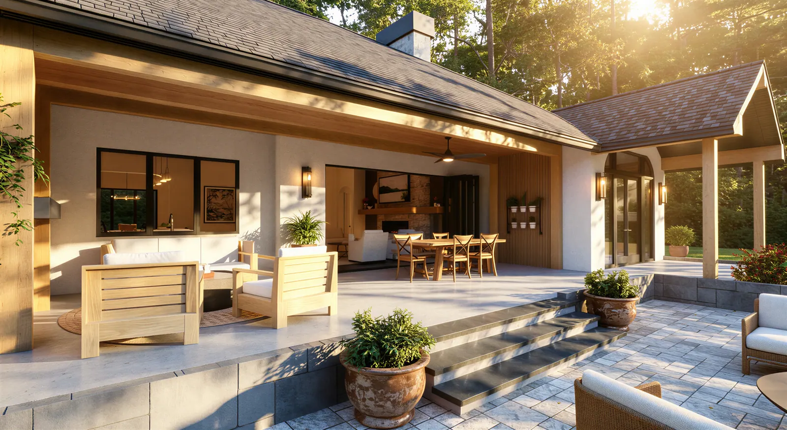Backyard patio and landscape view