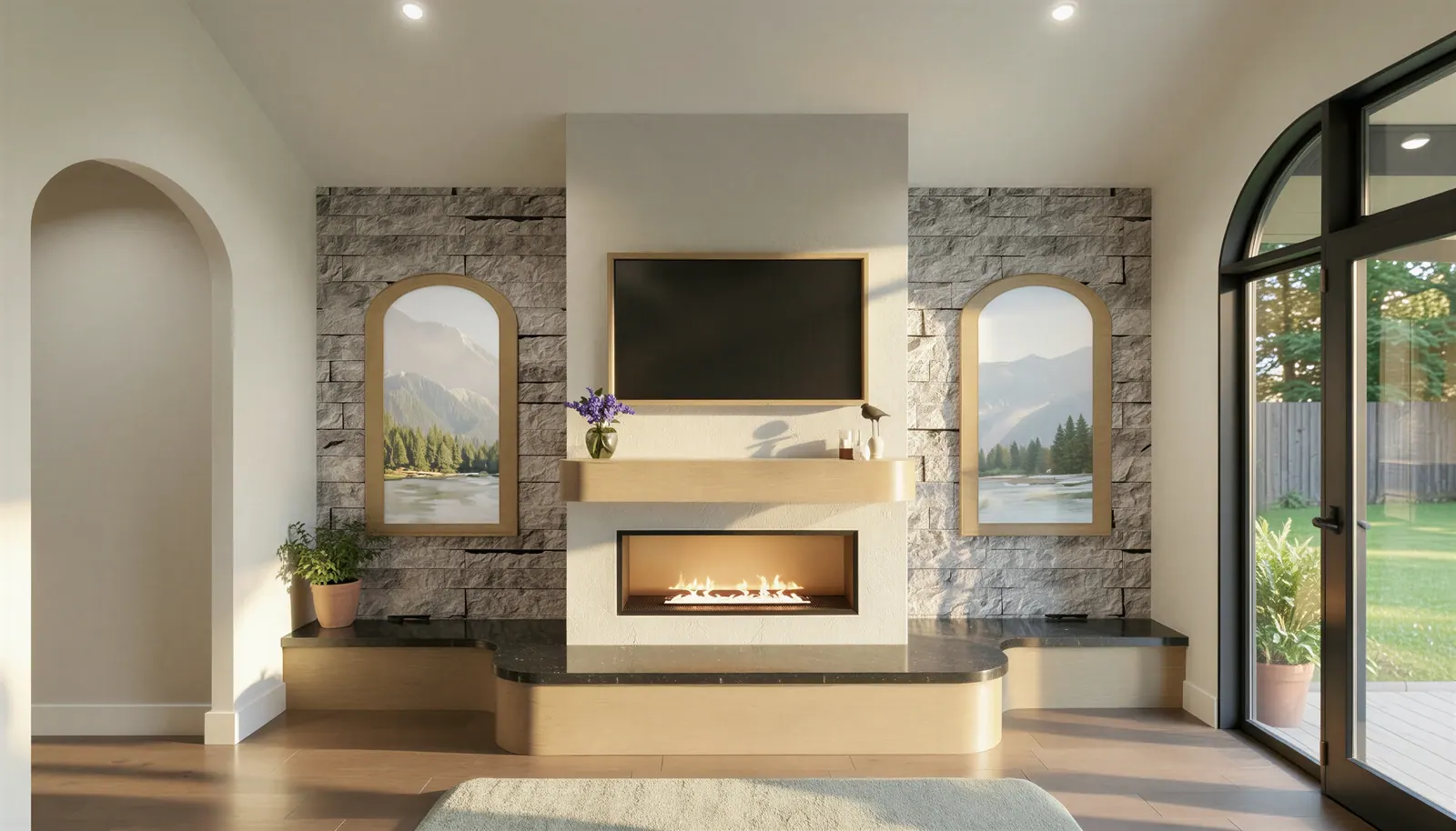 Primary bedroom fireplace wall