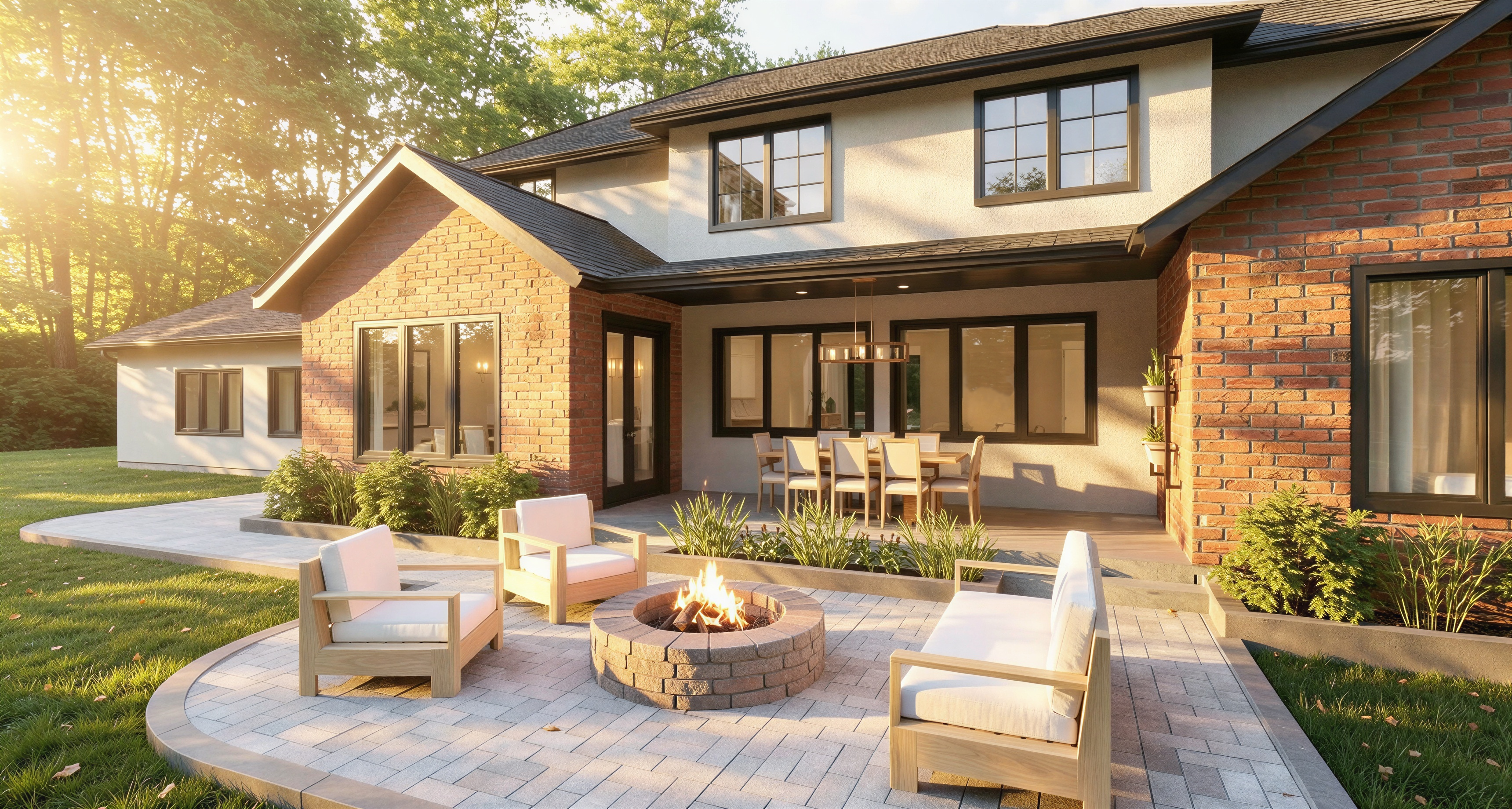 The Riverbend rear patio and outdoor living area