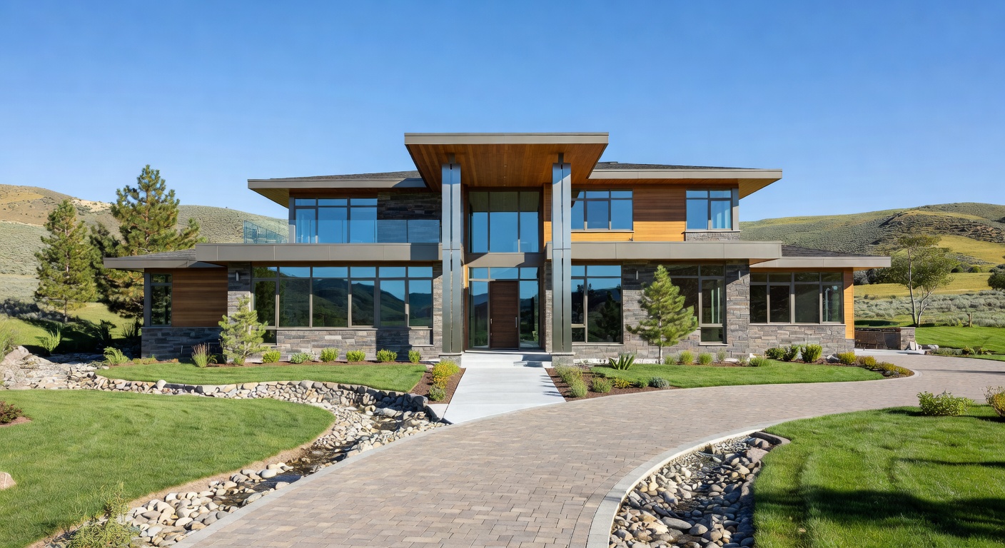 Contemporary custom home in Kuna Idaho with dramatic landscape